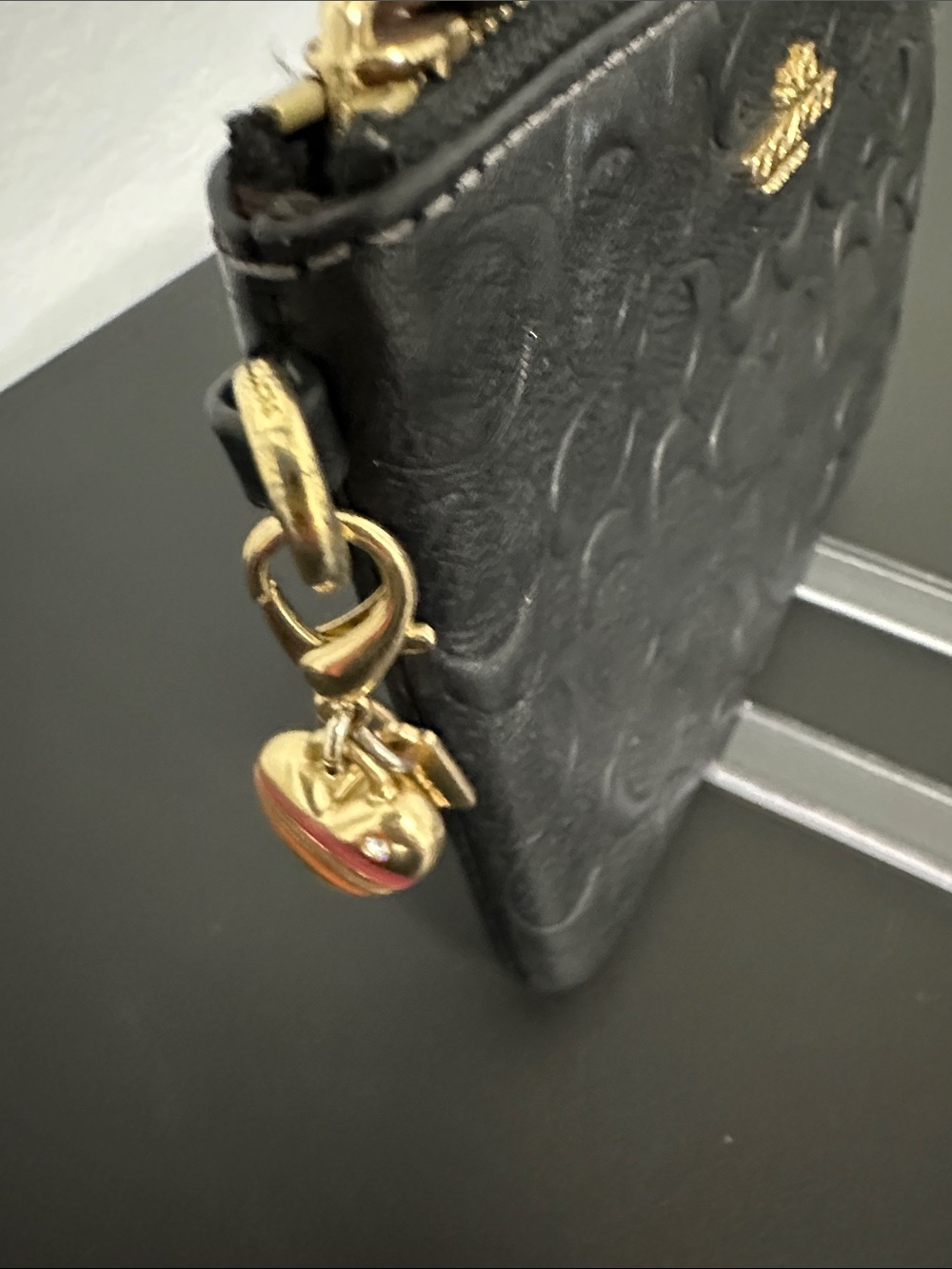 Coach Black Embossed Signature Wristlet with Gold Accent & Charm. Perfect - Picture 4 of 13